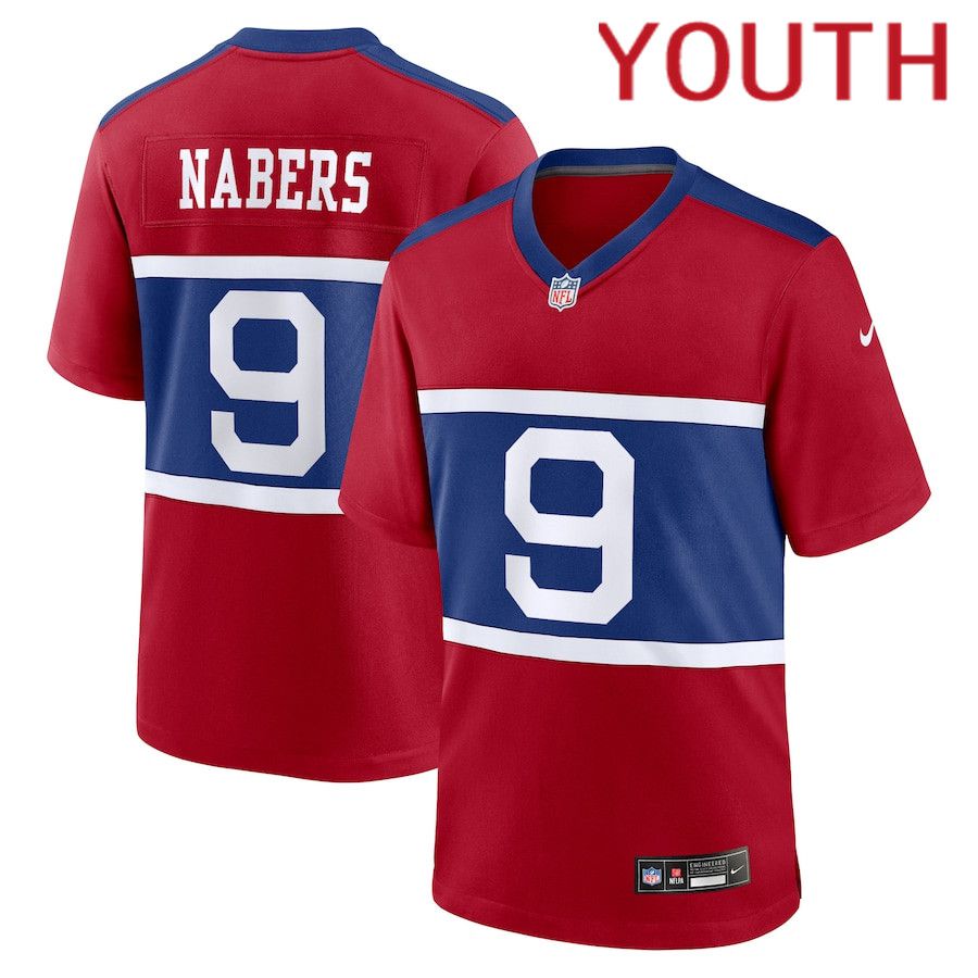 Youth New York Giants #9 Malik Nabers Nike Century Red Alternate Player Game NFL Jersey->youth nfl jersey->Youth Jersey